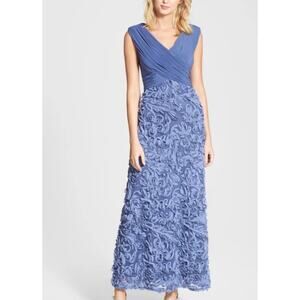 Patra Periwinkle A-Line Ankle Length Gown with floral applique skirt. Size 6